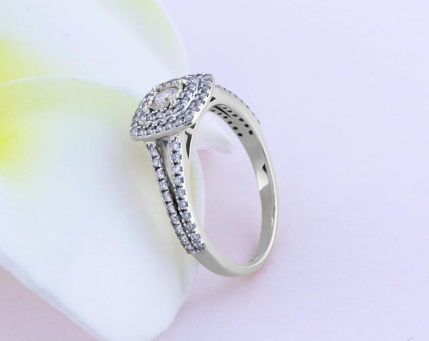 Dazzlingrock Collection 0.60 Ctw 10K Real Solid Gold Round White Natural Diamond Women Split Shank Engagement Halo Bridal Ring