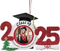 Vista 9 de Adorno personalizado para graduado 2025, adorno de Navidad de graduación de clase 2025, adorno de marco de fotos de graduación de felicitaciones