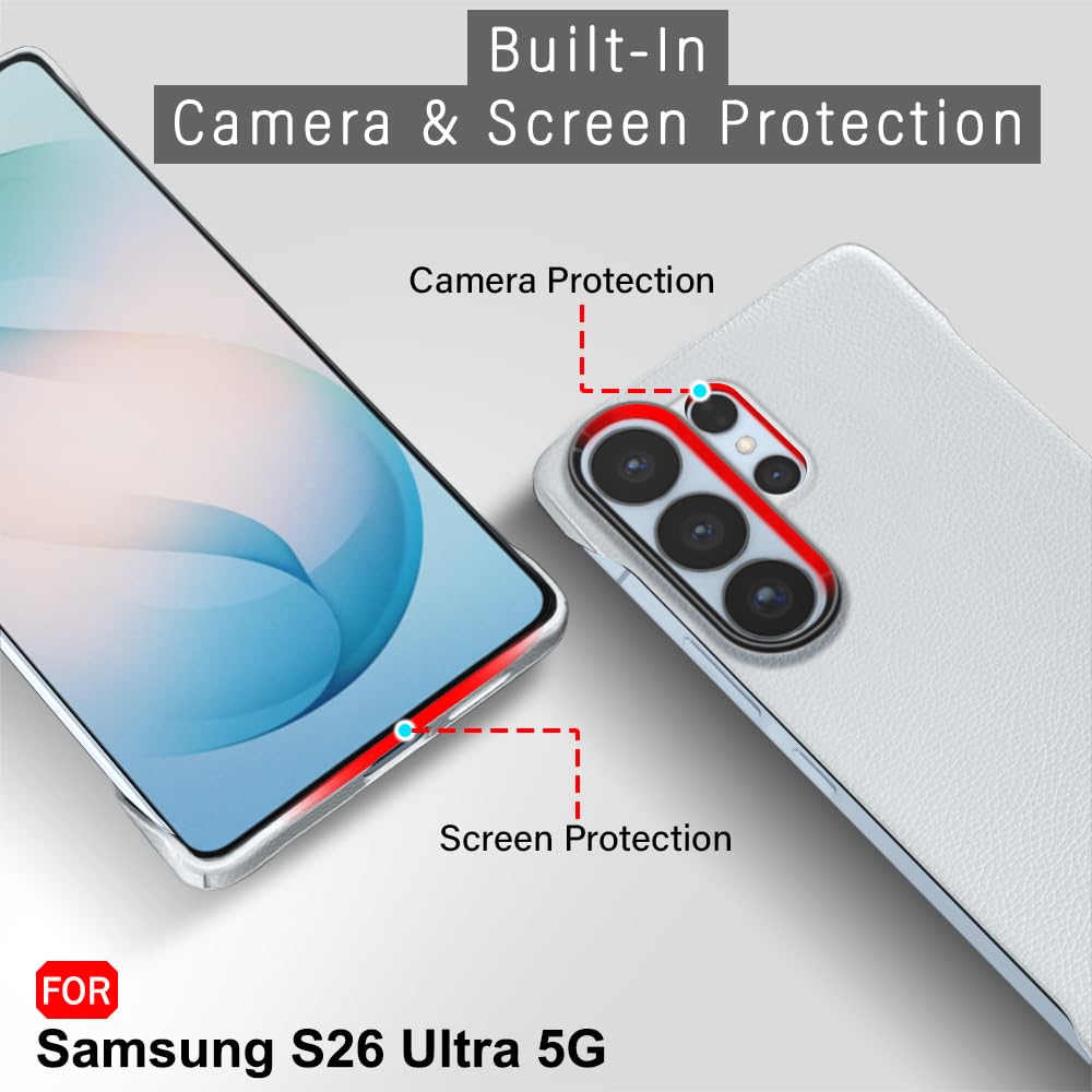 TheGiftKart Hybrid Ultimate Slim Back Case Cover for Samsung Galaxy S26 Ultra 5G | Lightweight Profile | Hard Back Cover Case (PC & TPU, Metal Camera Ring, Leather Texture Finish, Grey) — Amazon image 6