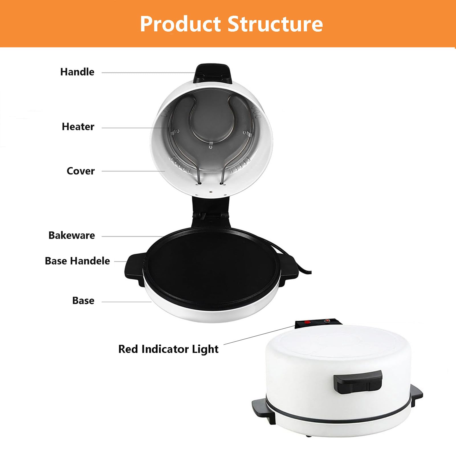 Mini Horno para Pizza De 11,8" | Máquina para Hacer Pizza Antiadherente De 2000W | Máquina para Hacer Pan Y Pizza Automática | Horno Profesional para Pizza con Parrilla