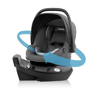 Evenflo Revolve180 LiteMax NXT Rotating Rear-Facing Lightweight Preemie and Infant Car Seat 3-30lbs with Green & Gentle. Easy Install with Base Anchor Gray