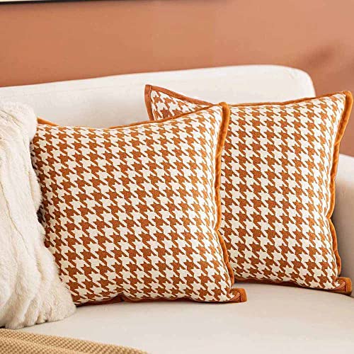 Pupjoe Set Of 2 Throw Pillow Covers 18X18 Decorative Orange Velvet Couch Pillow Covers Farmhouse Sofa Square Outdoor Houndstooth Pillow Cover Woven Texture Luxury Dual-Sided Design(Insert Not Included #TOP2