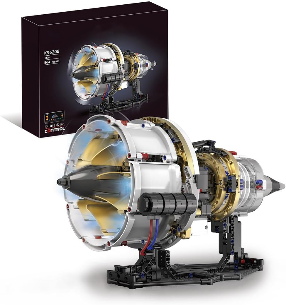 Aircraft Engine Building Blocks Set, Visible Aircraft Engine Building Kit with App Controlled, LED Light and Spray Device, Gift Idea for Adults (564PCS)