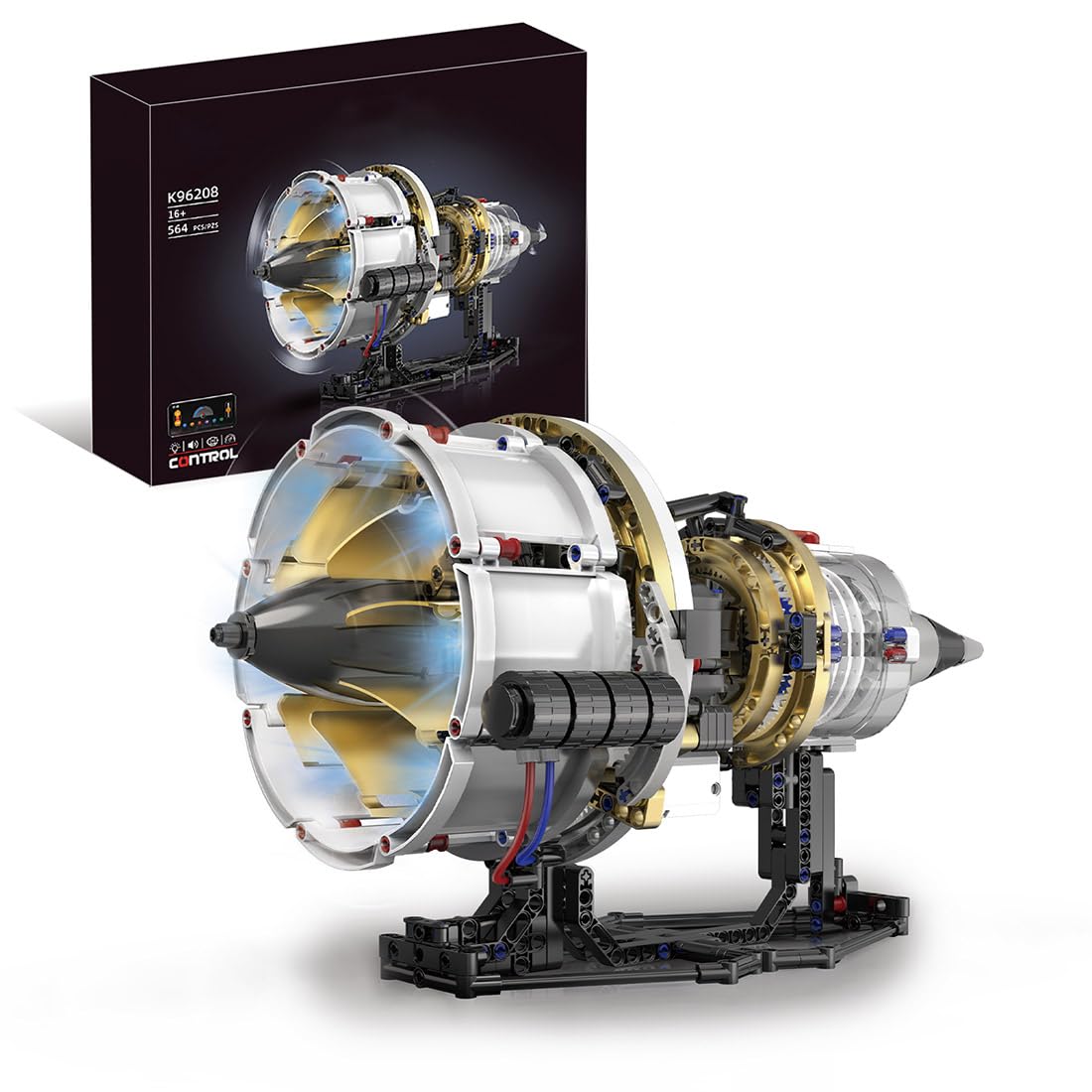 Aircraft Engine Building Blocks Set, Visible Aircraft Engine Building Kit with App Controlled, LED Light and Spray Device, Gift Idea for Adults (564PCS)