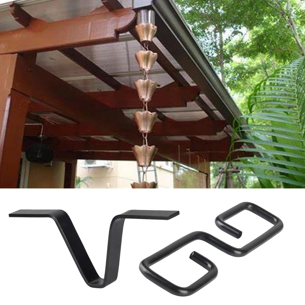 Adaptador de cadena de lluvia para canalones de lluvia, color negro, con forma de V, gancho para cadena de lluvia con forma de S, para clima lluvioso al aire libre
