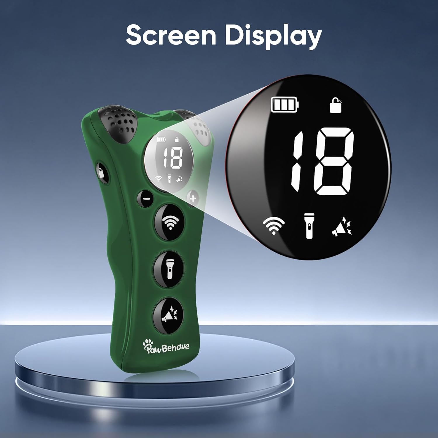 Adjustable Ultrasonic Dog Trainer–World's First Variable Frequency Pet Behavior Corrector with 10 Level Ultra Sound, 18 Dog Whistles, Anti-Bark Flashlight, Safe and Humane Deterrent (Green)