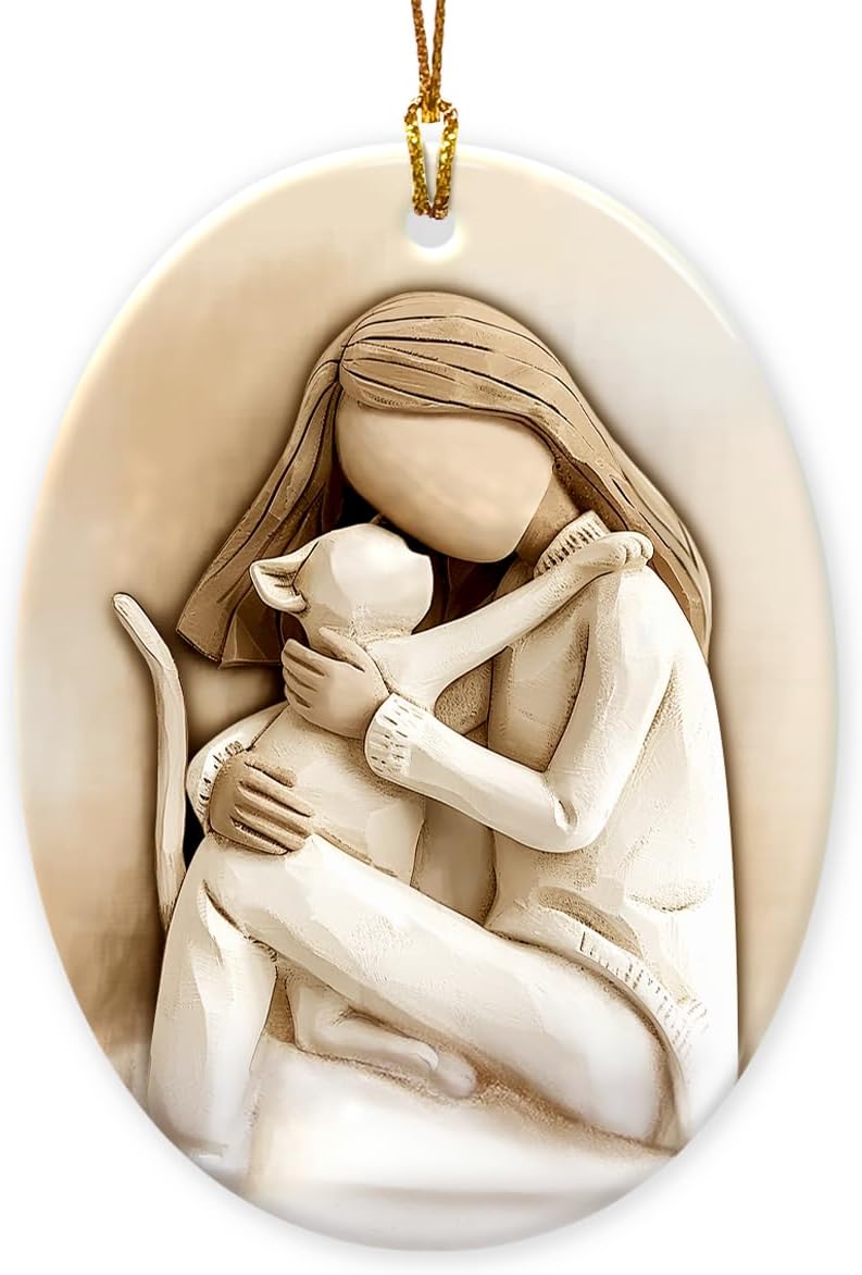 2026 Cat Christmas Ornament - 3D Relief Ceramic Ornament for Christmas Tree - Cat Lover Gifts for Women, Girls, Pet Owners - Holiday Keepsake & Xmas Gift Exchange Idea