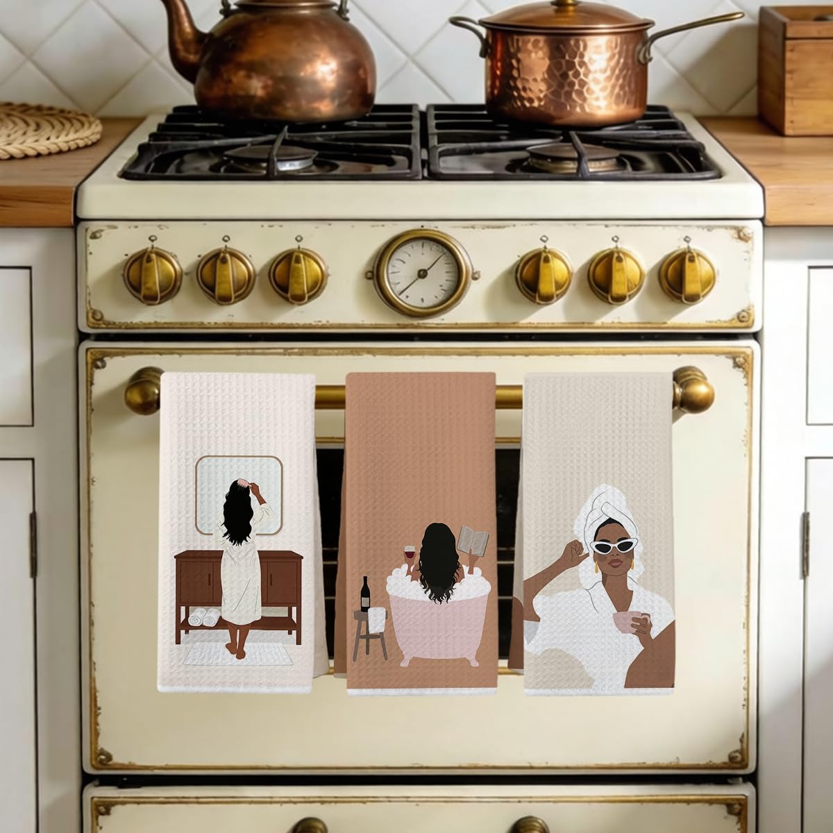 3 Psc African American Woman Bathroom Hand Towels Kitchen Towels 14x24 Inch image 4