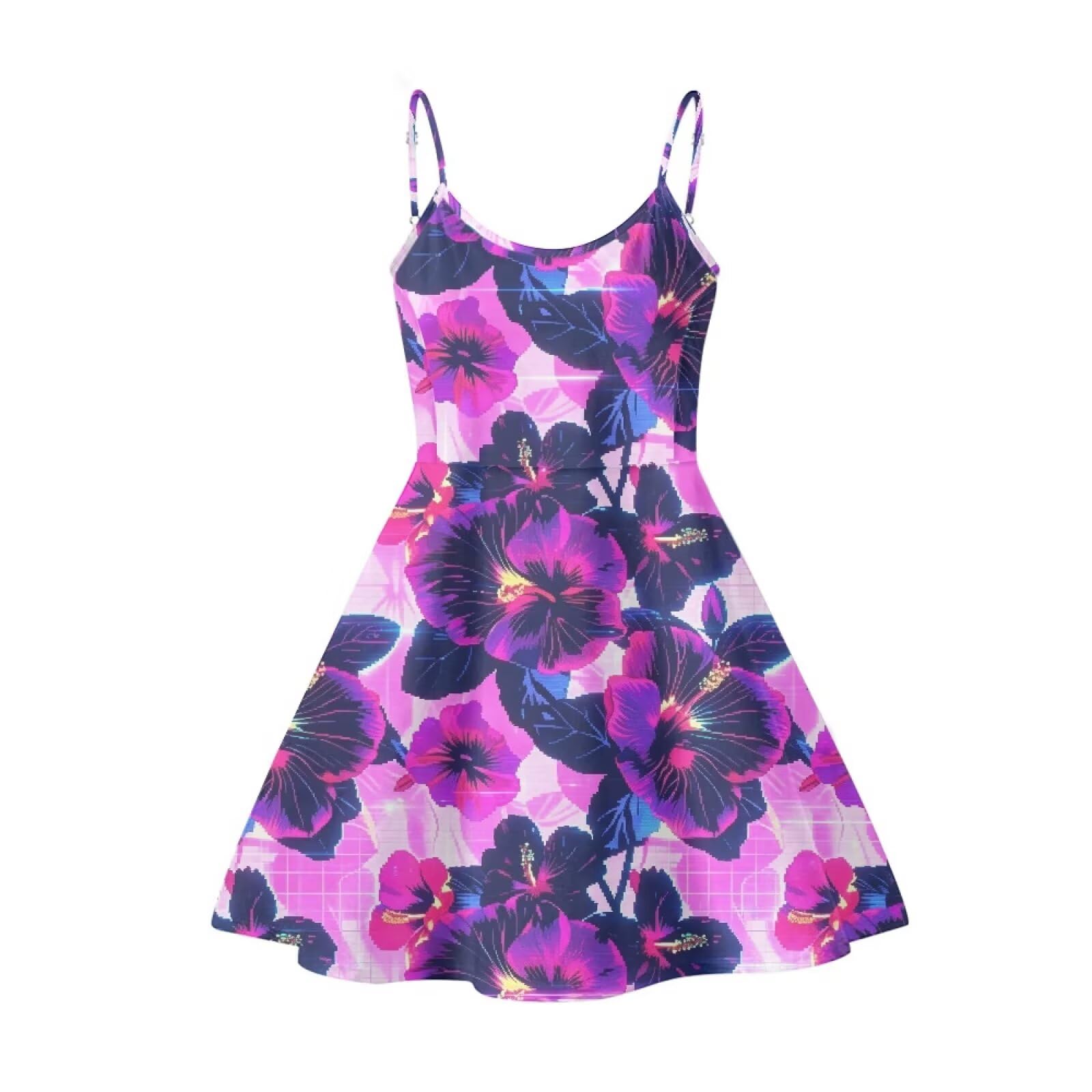 Women's Spaghetti Strap Dress Summer Casual Swing Sundress Girls Beachwear Swing Mini Dress