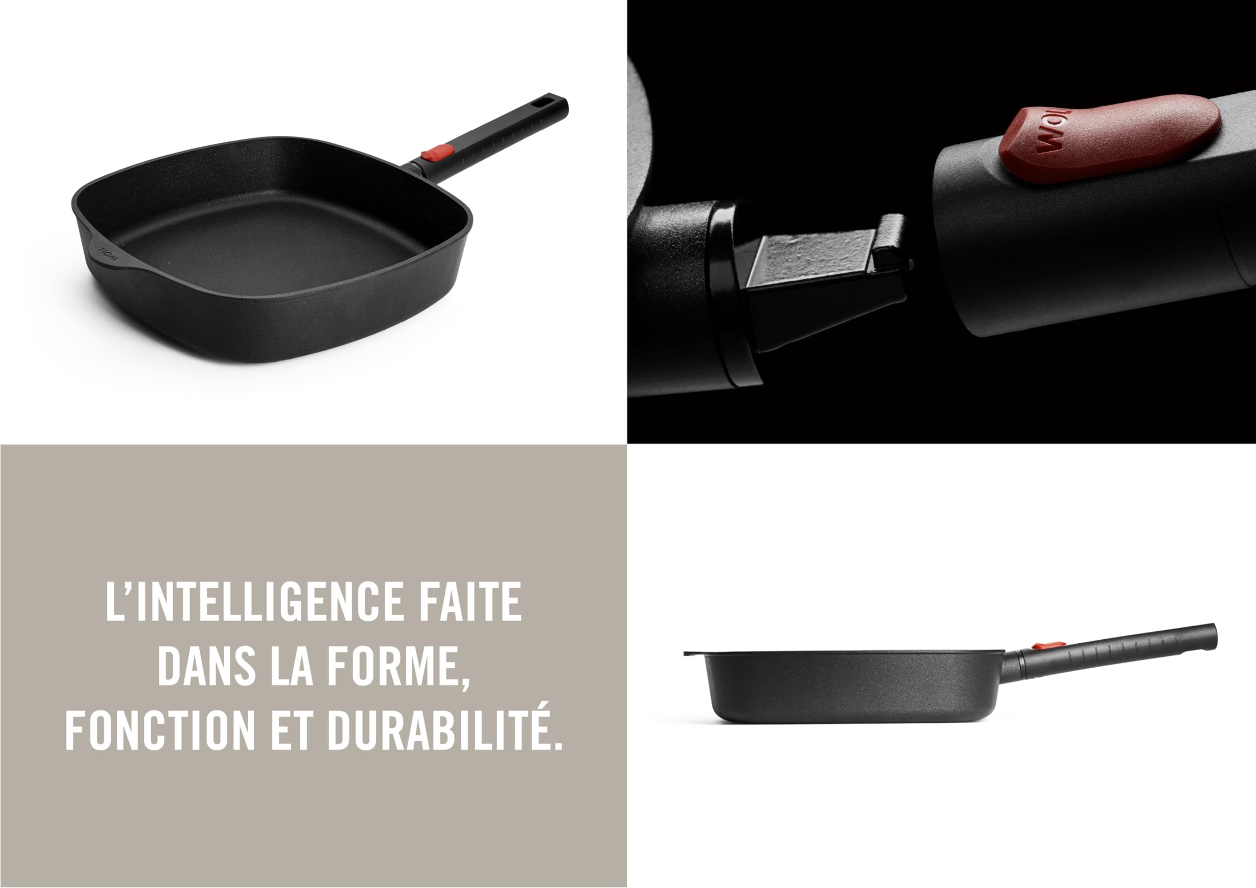 Woll – Poêle carrée Eco Logic QXR 28 x 28 cm, hauteur 6,5 cm, avec manche amovible – poêle antiadhésive sans PFAS, compatible four – poêle induction – poêle carrée – poêle à frire carrée