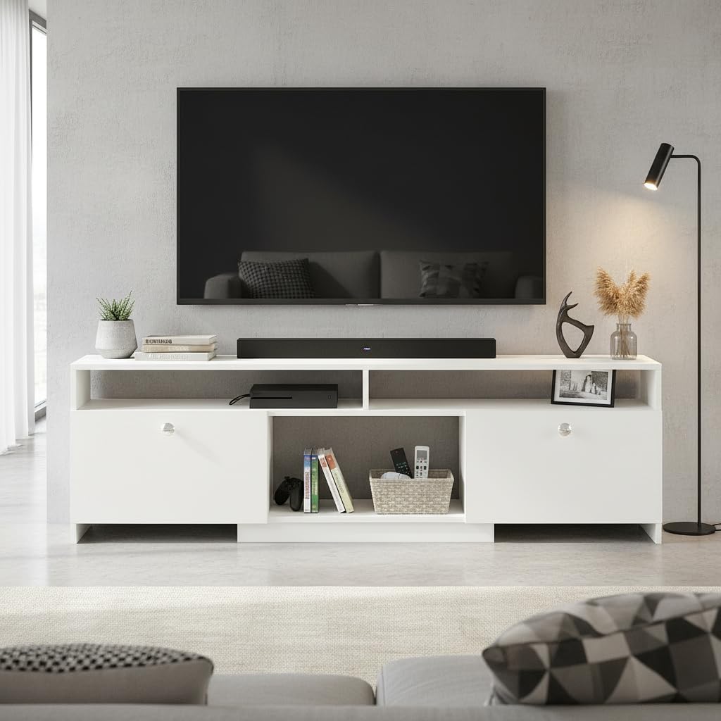 FURNEASER Salvi Engineered Wood Tv Unit for Living Room, Set Top Box Stand, LED Entertainment Unit with Door, Cabinet, Large for 50 to 65 Inch Tv (White)-image-9