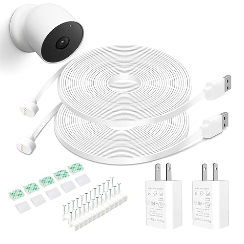 DIANMU Paquete de 2 cables de alimentación y adaptador de 20 pies para Google Nest Cam para exteriores o interiores (batería), cable de alimentación