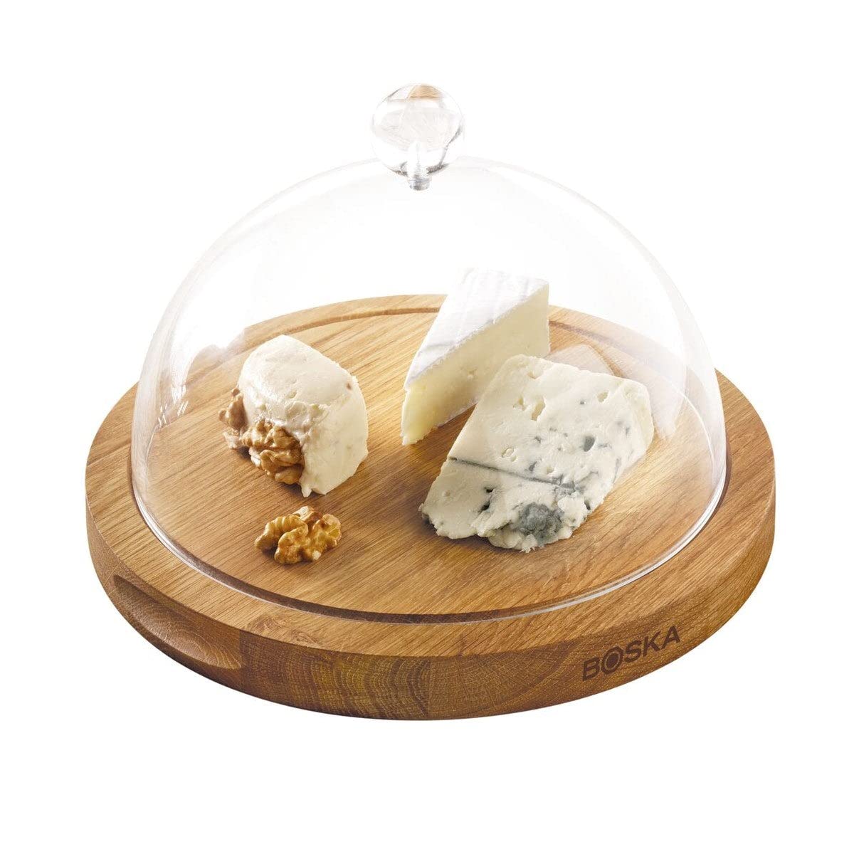 Boska Servierbrett Rund Friends mit Glocke/hält Käse länger frisch / 23,8 cm/Holz/Kunststoff/Braun