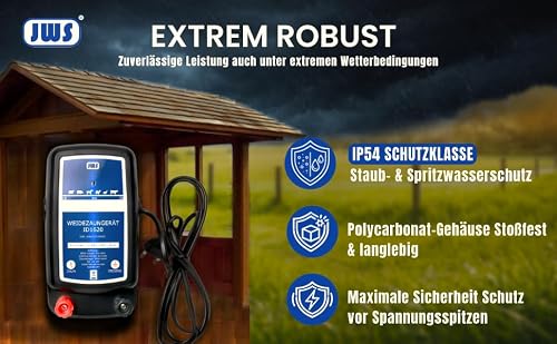 Foto von Weidezaungerät 230V – 10 km Zaunlänge, 9.000 Volt, 1,2 Joule Ladeenergie – robustes Elektrozaungerät für Pferde, Rinder, Schafe & Gärten