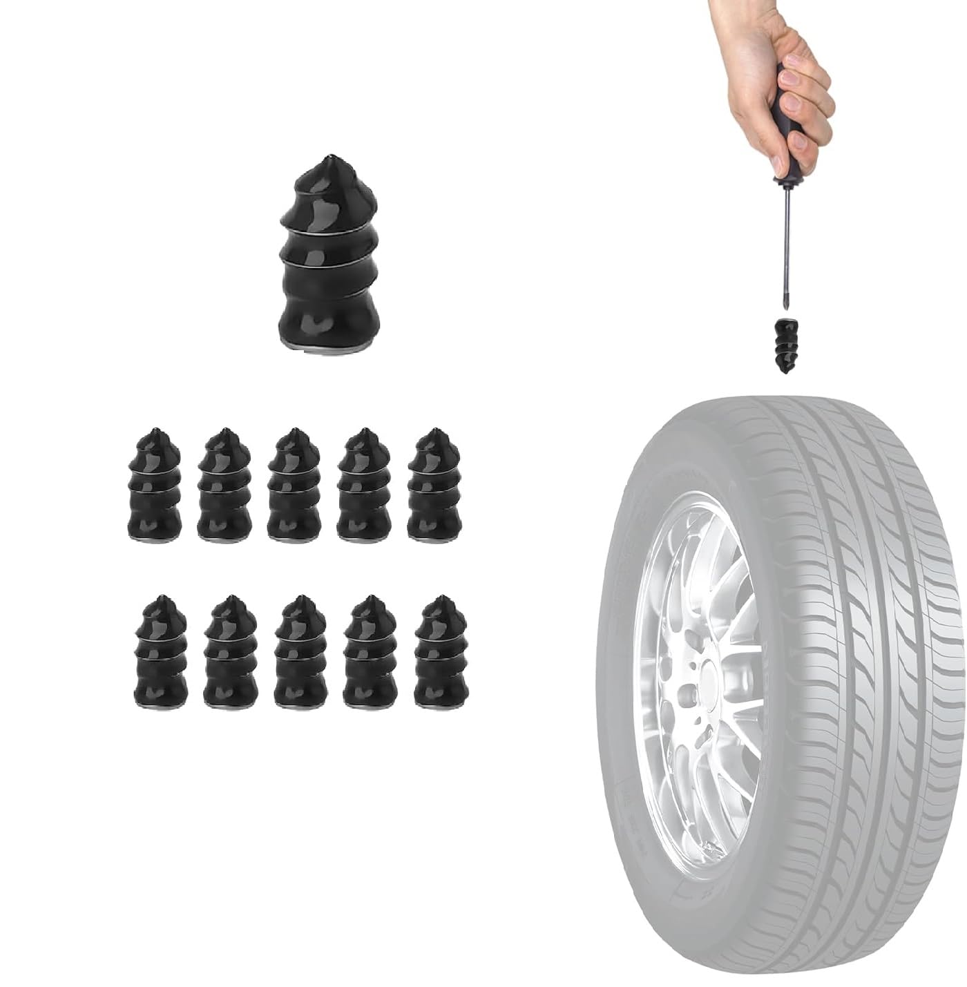 10 pcs Tire Repair Nails, Rubber Screw Tire Plugs Self-Service Vacuum Tire Repair Nail Kit Tires Quick Puncture Repair Tools for Auto Motorcycle Car Truck Tractor, Black-picture-20