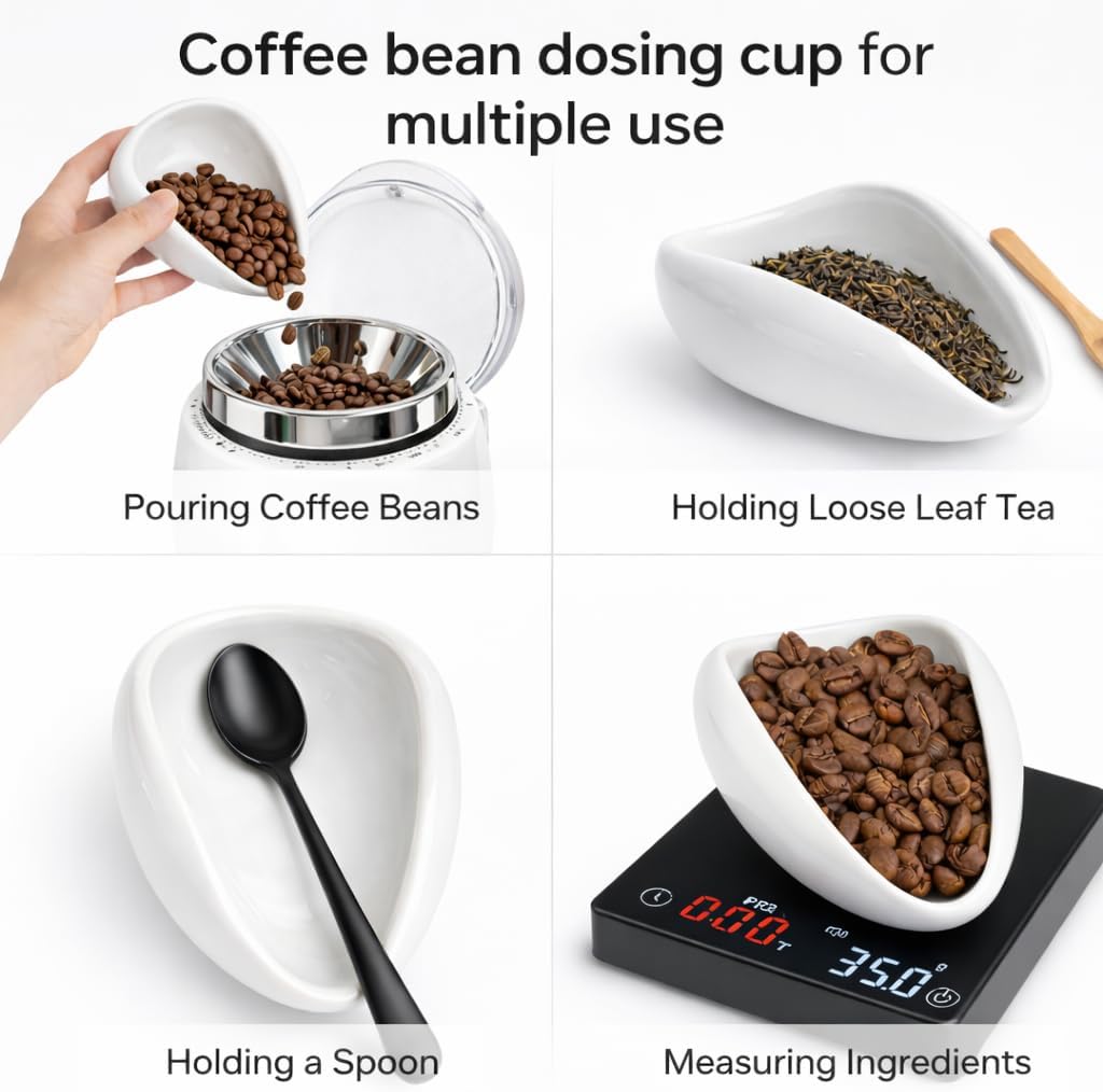 Coffee Beans Dosing Cup,Weigh Coffee Bean Container,Pure White Ceramic Tea Vessel,Loose Tea and Flower Petals Tea Set,Well Made Cha He