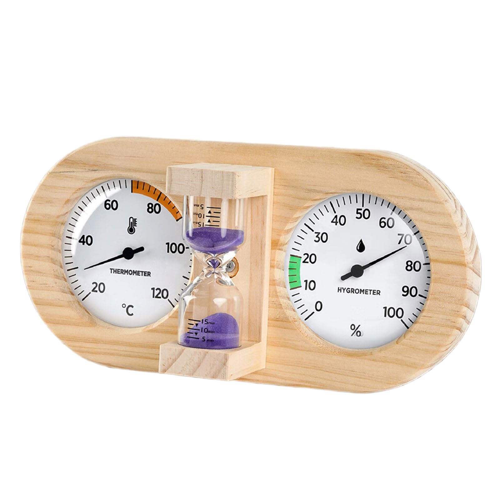 Jazuaiao Zi Room Thermometers Hygrometer With Sand Timer Waterproof Wall Mounted Temperature Humidity Meter For Sauna Room Pine Wood Sauna Thermometers