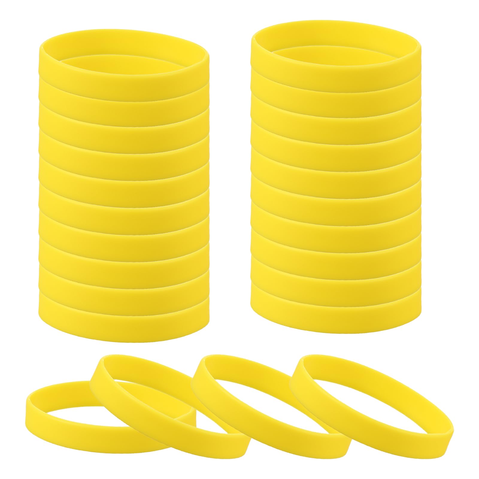 sourcing map 24 Pcs Rubber Bracelets, Unisex Silicone Bracelet Colored Elastic Sports Wristbands for Adults Teen Sports Team Games Parties Fashion Decorations, Yellow
