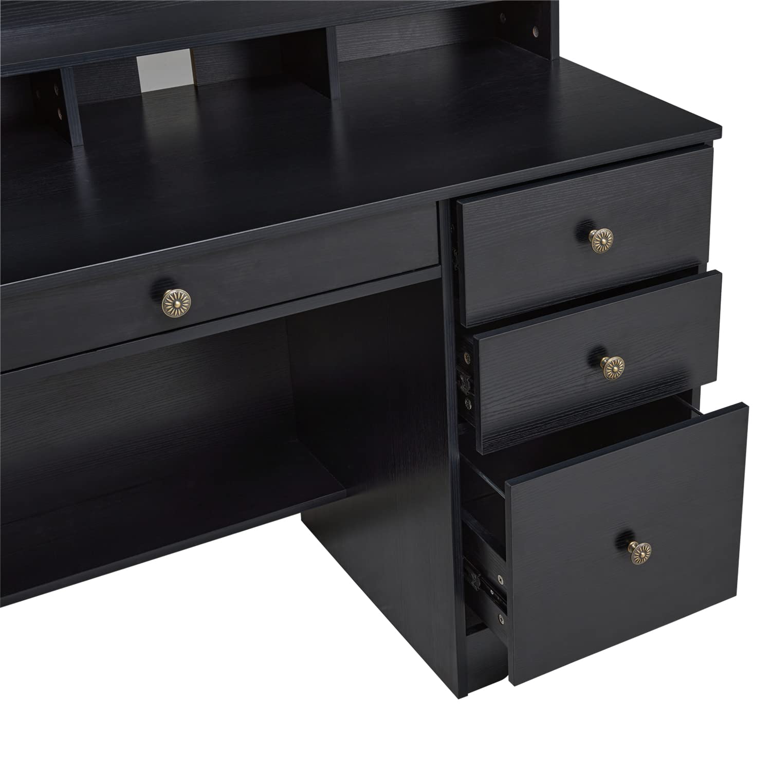 Computer Desk with 4 Storage Drawers and Hutch Shelf, Wood Frame Home
