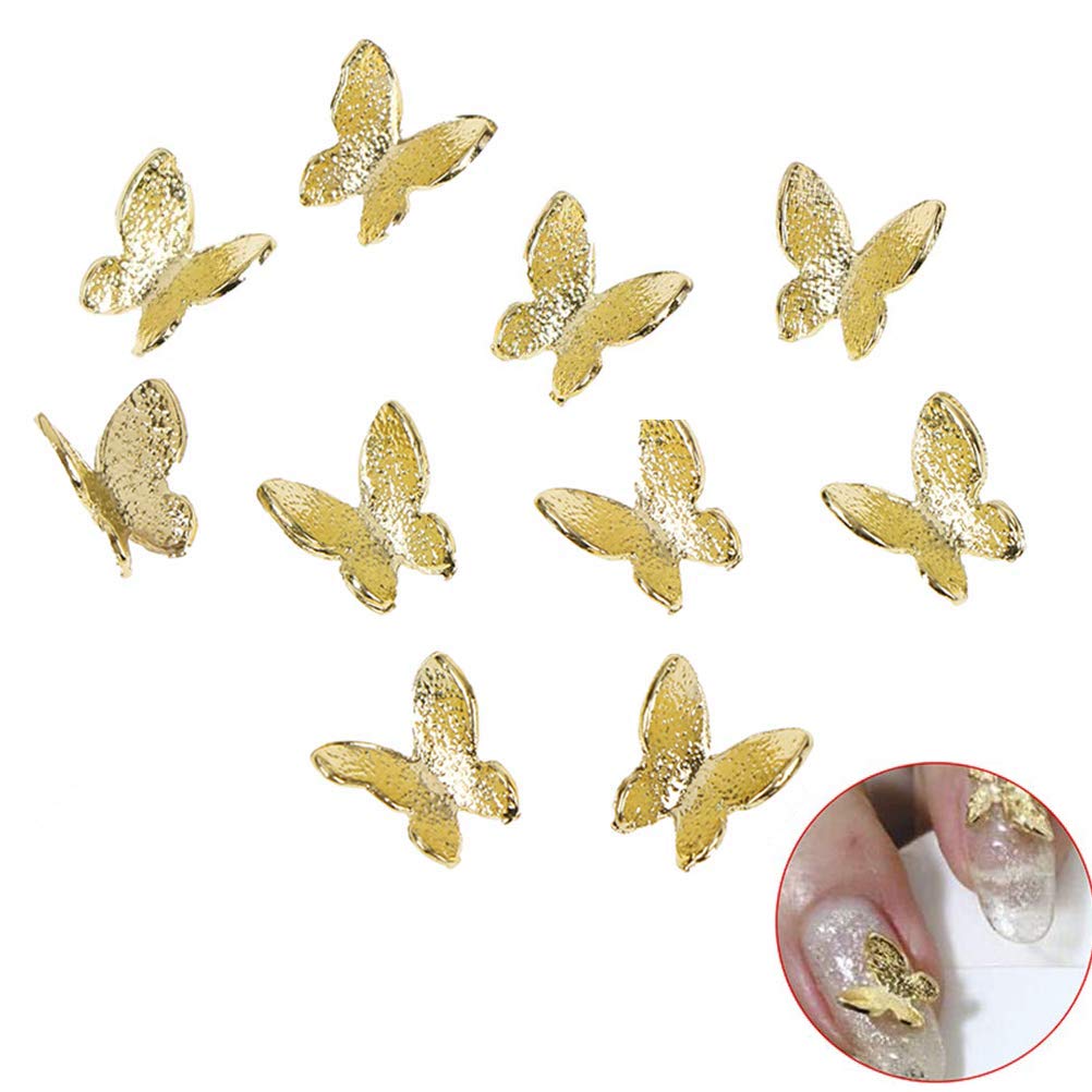 Nail Art Decoration Studs 3D Butterfly Nail Art Glitter Alloy Butterfly Shape Decoration - 100 Pcs - Gold