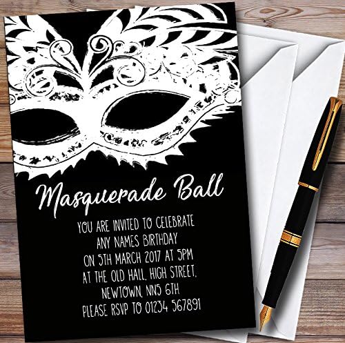 Black & White Mask Masquerade Ball Personalized Party Invitations