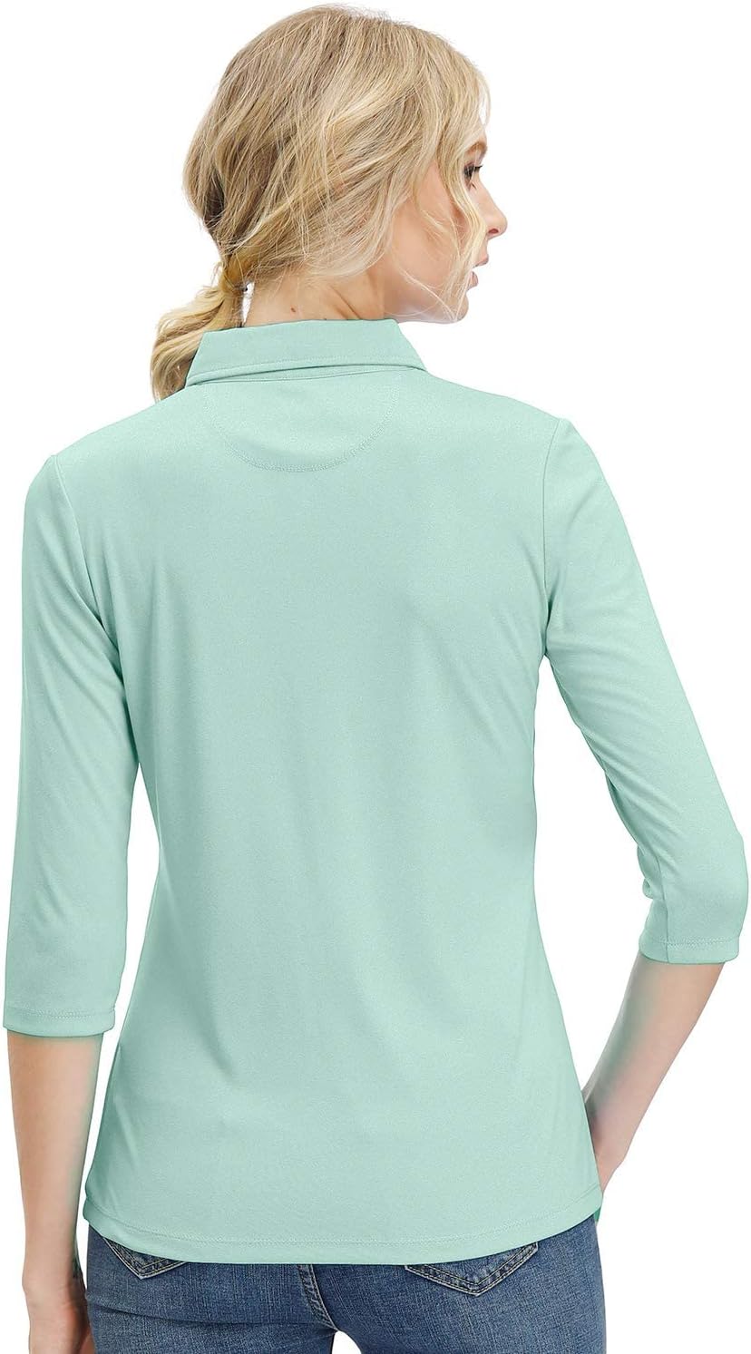 Corna Women's 3/4 Sleeve Golf Polo Shirts UPF 50+, V Neck Mositure Wicking Performance Sports Collared Shirt Office Work Tops - Image 3