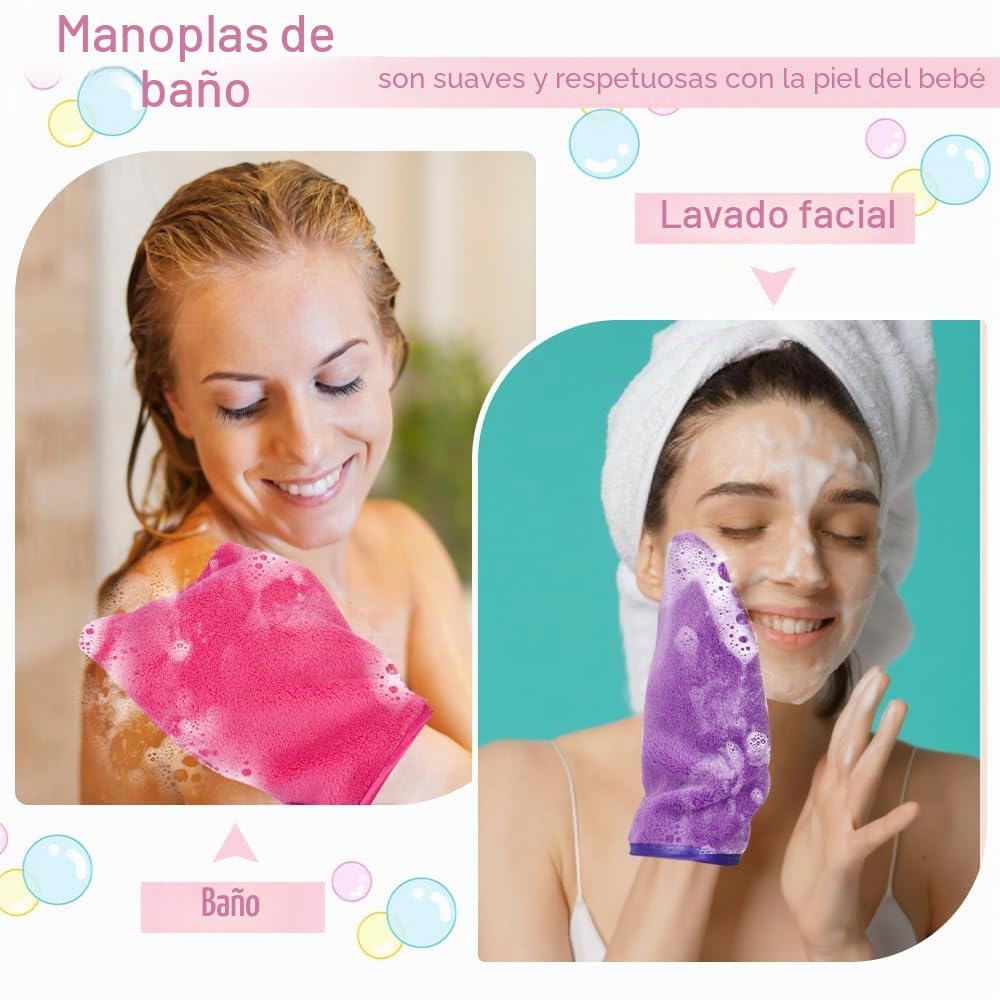 5 Manoplas de Baño para Ducha con 5 Ganchos de Baño Adhesivos Manoplas de Toalla para Baños de Franela Suave para Bebé Niño Adultos Mascotas Guantes de Baños para Ducharse Lavarse