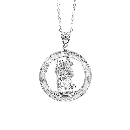 Miniatura 1 de St. Christopher Medal Necklace 925 Sterling Silver - Round Coin Religious Protector Talisman Pendant for MenWomen - Adjustable Silver Necklace