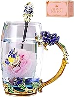 Vista 10 de Taza de té de flores de margarita, tazas de café esmaltadas de vidrio hechas a mano con cuchara delicada, regalo de cumpleaños para esposa, madre