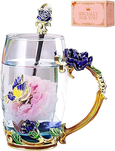 Miniatura 10 de Taza de té de flores de margarita, tazas de café esmaltadas de vidrio hechas a mano con cuchara delicada, regalo de cumpleaños para esposa, madre