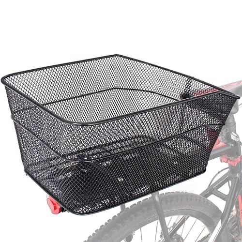 BINOTHINK Fahrradkorb Hinten, Metall Groß Fahrrad Korb Stabil Hinten, Fahrradkorb Gepäckträger Korb mit Montagezubehör für Kleiner Hund Einkaufen Picknick Fahrradkorb Schulranzen (M)