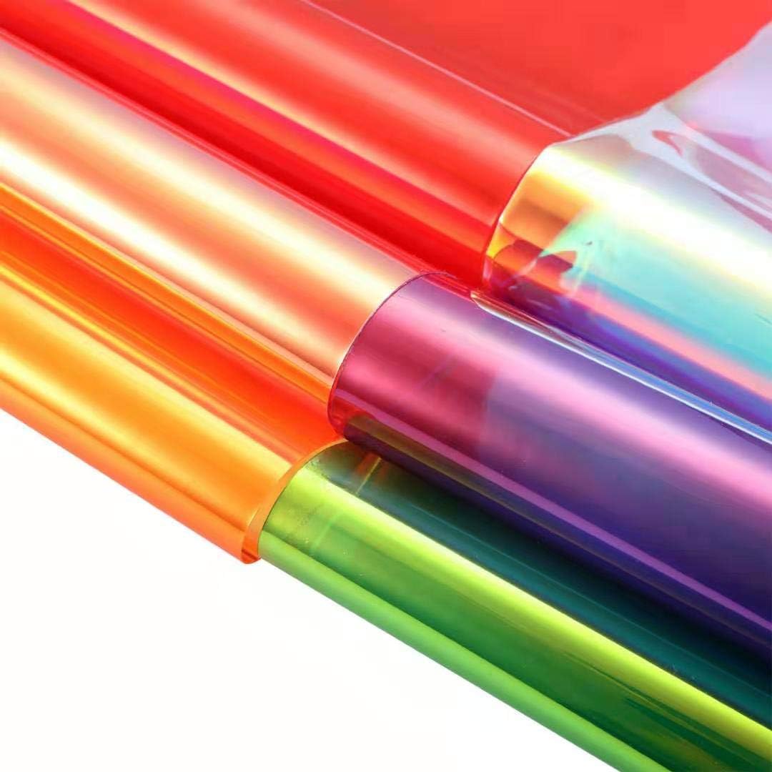 AOUXSEEM 6 pcs Transparent Holographic Faux Leather Iridescent Sheets 8" x 12" (21cm x 30cm) for DIY Bows Earrings Bags Making (A Solid)
