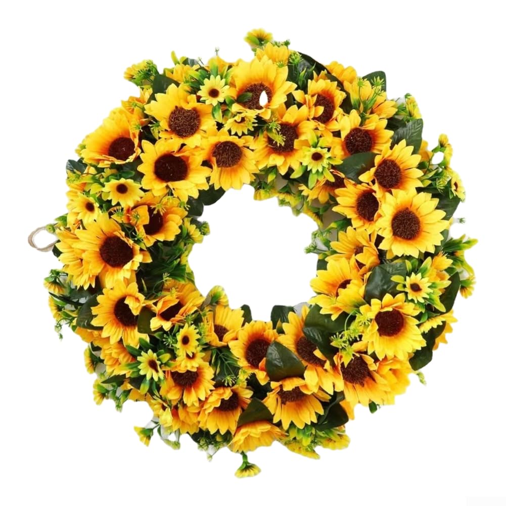 Ghirlanda di girasoli da appendere su porte e pareti o con classico design floreale finto per primavera, estate e autunno (40 cm)