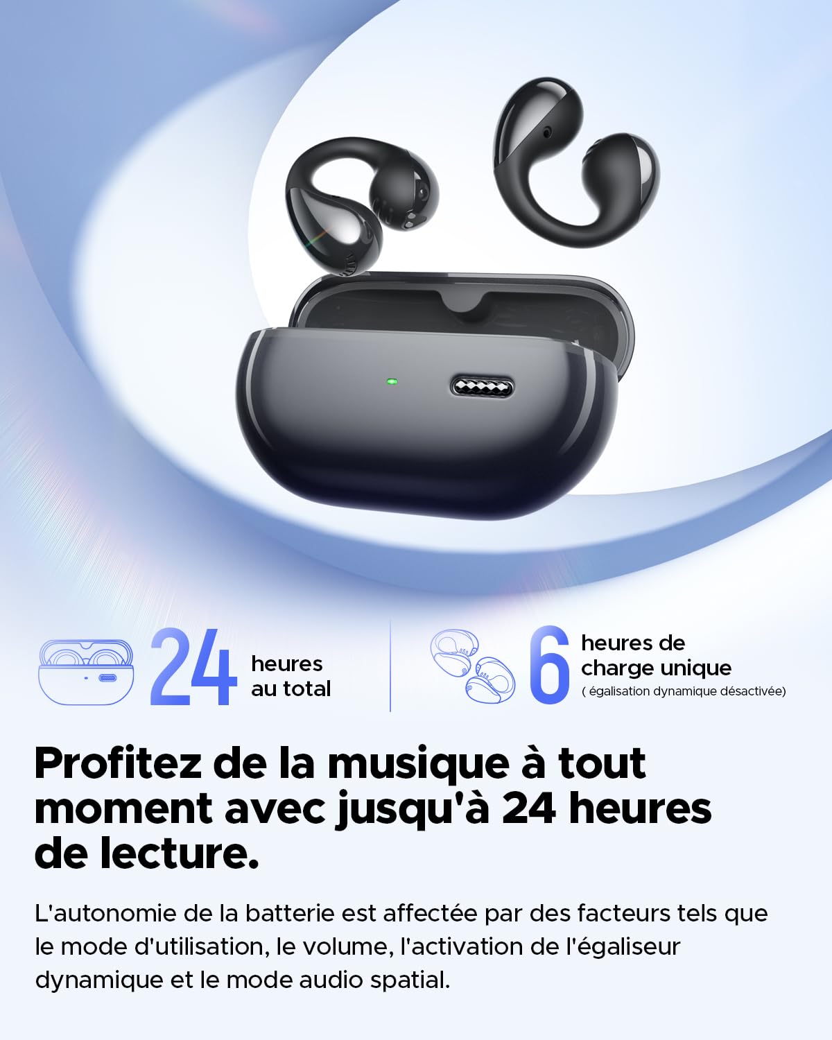 SoundPEATS Casque sans Fil Pearlclip Pro, écouteurs Bluetooth 5.4 Ouverts, conducteur de 12 mm avec Basses puissantes, 24 Heures d'écoute, résistance à l'eau IPX5, APP