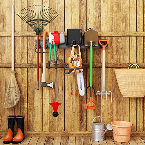 Godboat Garage Storage, Ski Garage Organization, Garden Tool Organizer, Mop & Broom Holder Wall Mount, Yard Tools Hanger, Corner Shelves With Rake & Shovel Rack, Garage Gifts For Men, Max Load 550Lbs #TOP2