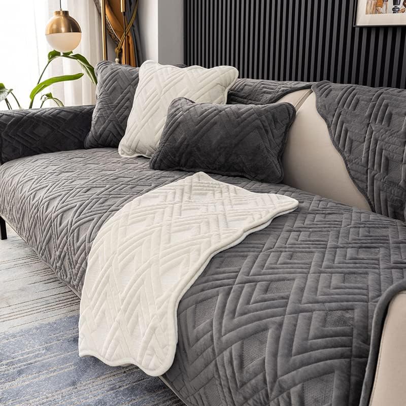 LUBOSE Velvet Sofa Covers, Washable Sofa Cover Protectors, Plush Sofa Covers, Sofa Protectors, Sofa Towels, Sofa Blankets(70x210cm, Dark Gray B)