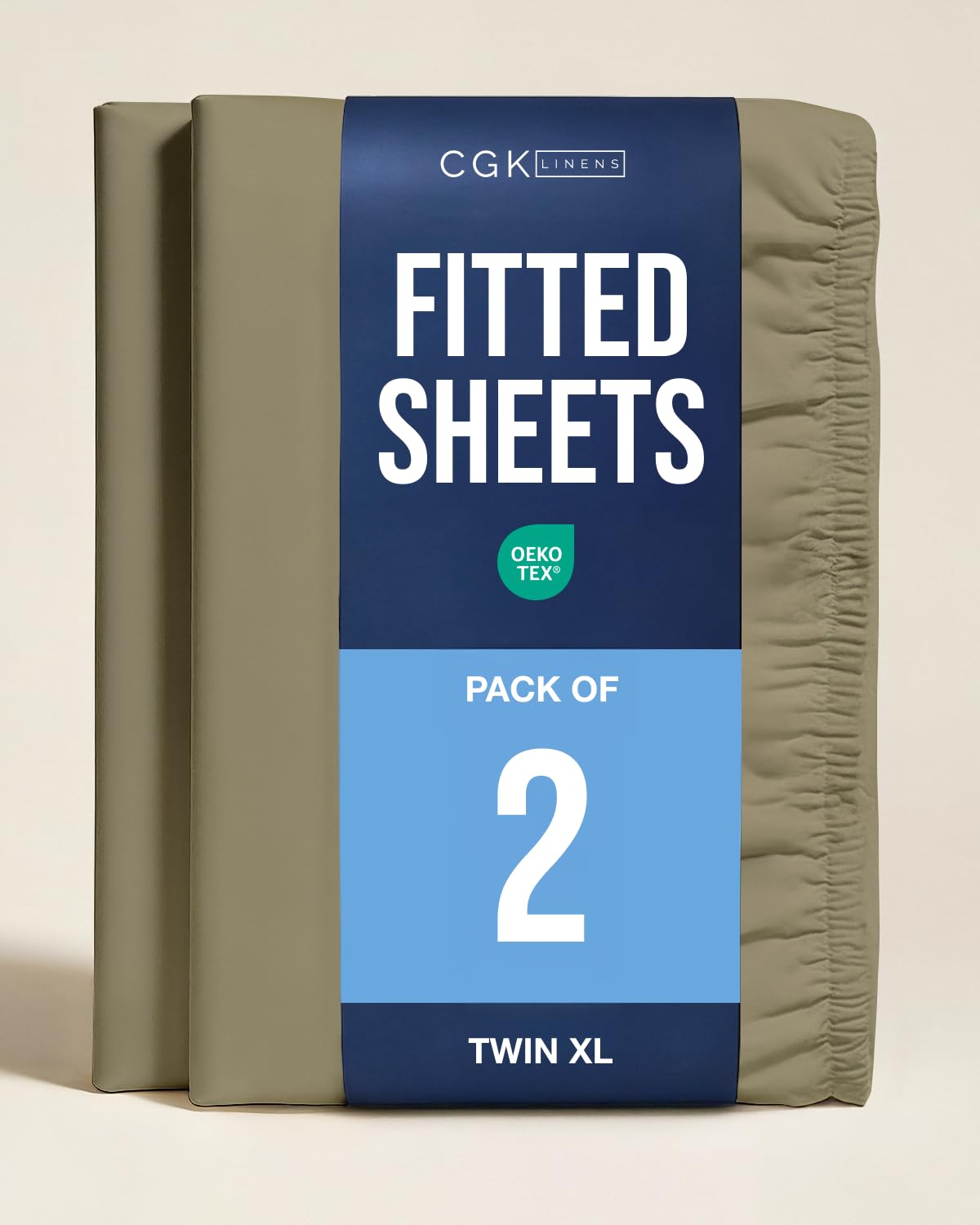 Twin XL Fitted Sheet - Pack of 2 College Dorm Essentials - Khaki