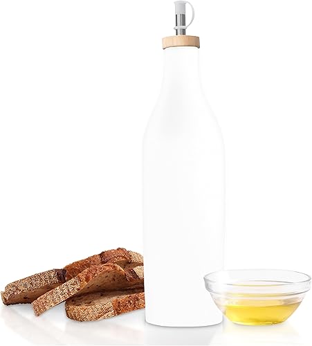 Shopstickle Botella dispensadora de aceite de oliva de cerámica, dispensador de botellas grandes de 17 onzas con vertedor, botella dispensadora de