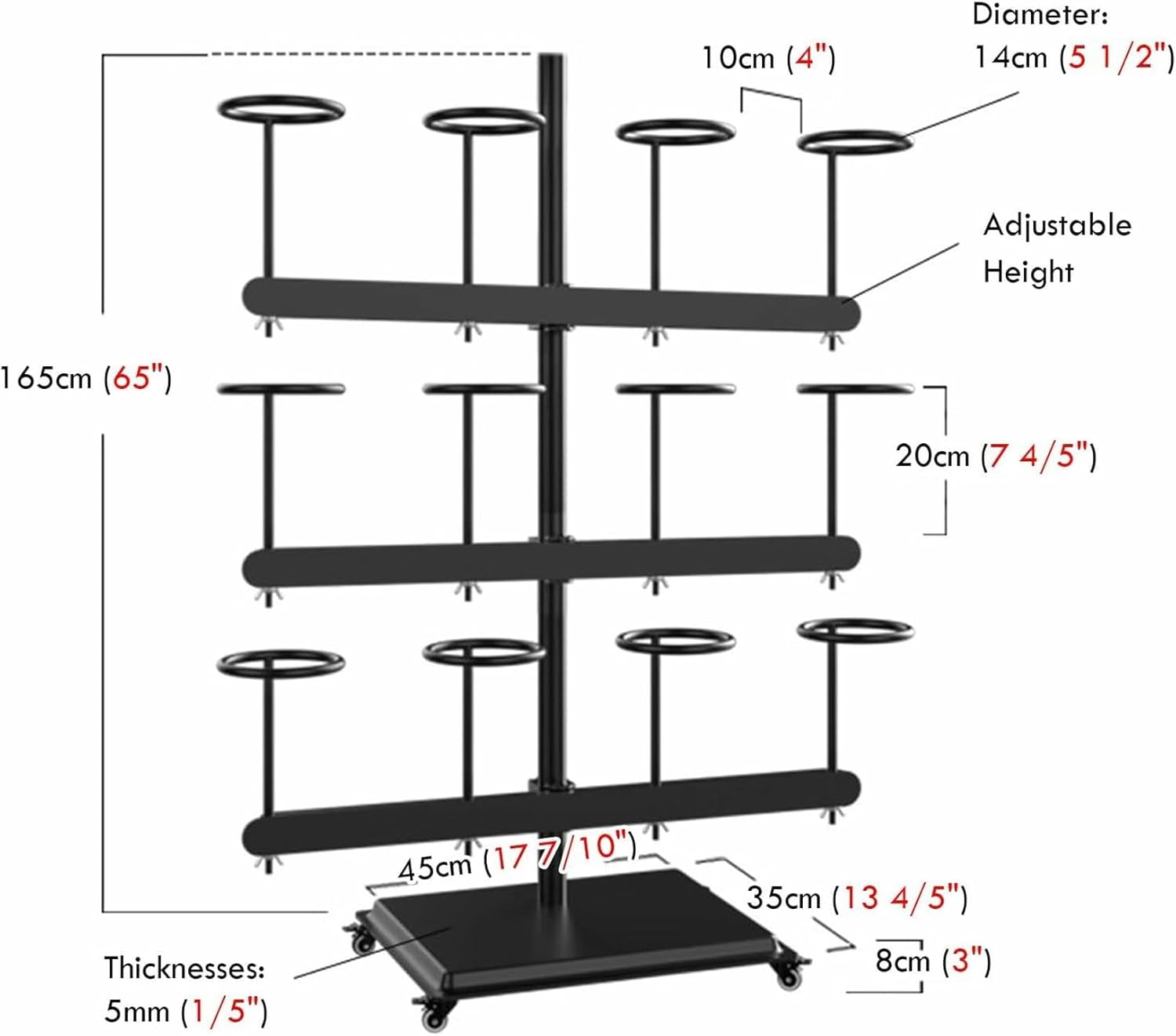 Commercial Hard Hat Storage Rack on Wheels, Floor Standing Helmet Display Holder for Workshop/Office, Holds 8-16 Hard Hats; Fire Helmet Organizer