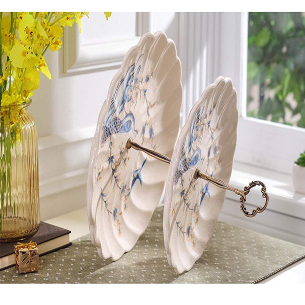 Soporte de cerámica para Tartas de 2 Niveles, con diseño de Flores, para Bodas, Frutas, Cupcakes, postres, Frutas, Buffet (Color: Azul, tamaño: 25 x 31 cm) (Naranja: 25 x 31 cm)