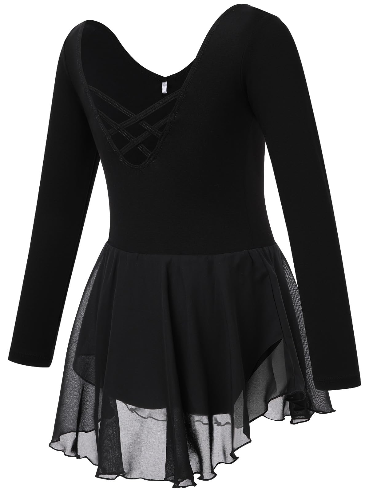 Soudittur Ballettkleidung Mädchen Langarm Ballettkleid für Kinder Baumwolle Balletttrikot Ballettanzug Tanzkleid Tanzbody mit Chiffon Rock Tütü