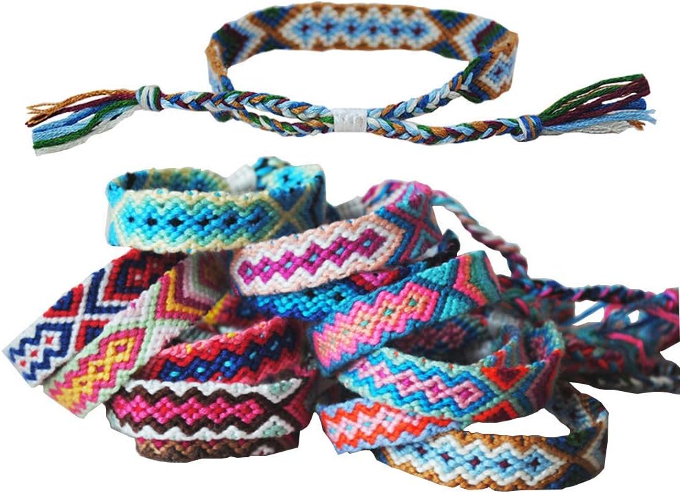 Nepal Woven Friendship Bracelets with a Sliding Knot Closure for Kids, Women, Girls and Men - Adjustable - Mix Color Random๏ผPack of 12๏ผ