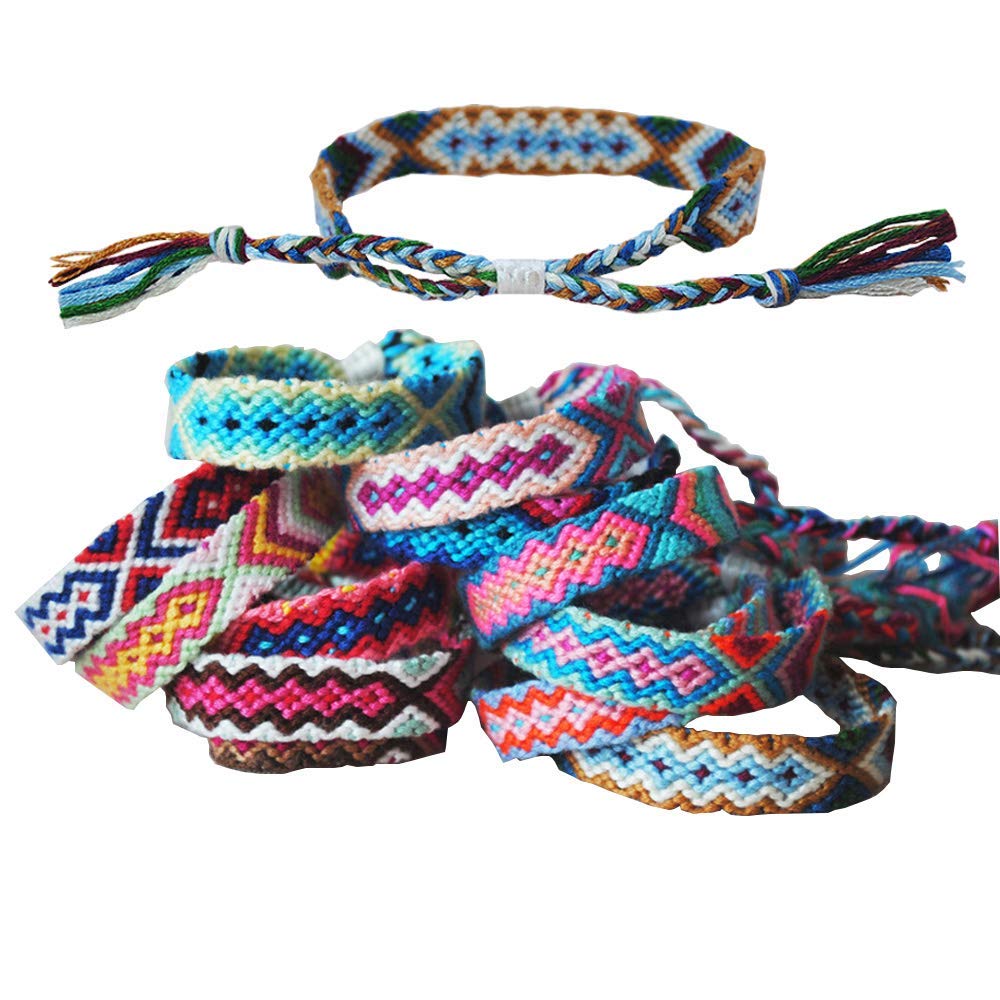 Nepal Woven Friendship Bracelets with a Sliding Knot Closure for Kids, Women, Girls and Men - Adjustable - Mix Color Random（Pack of 12）