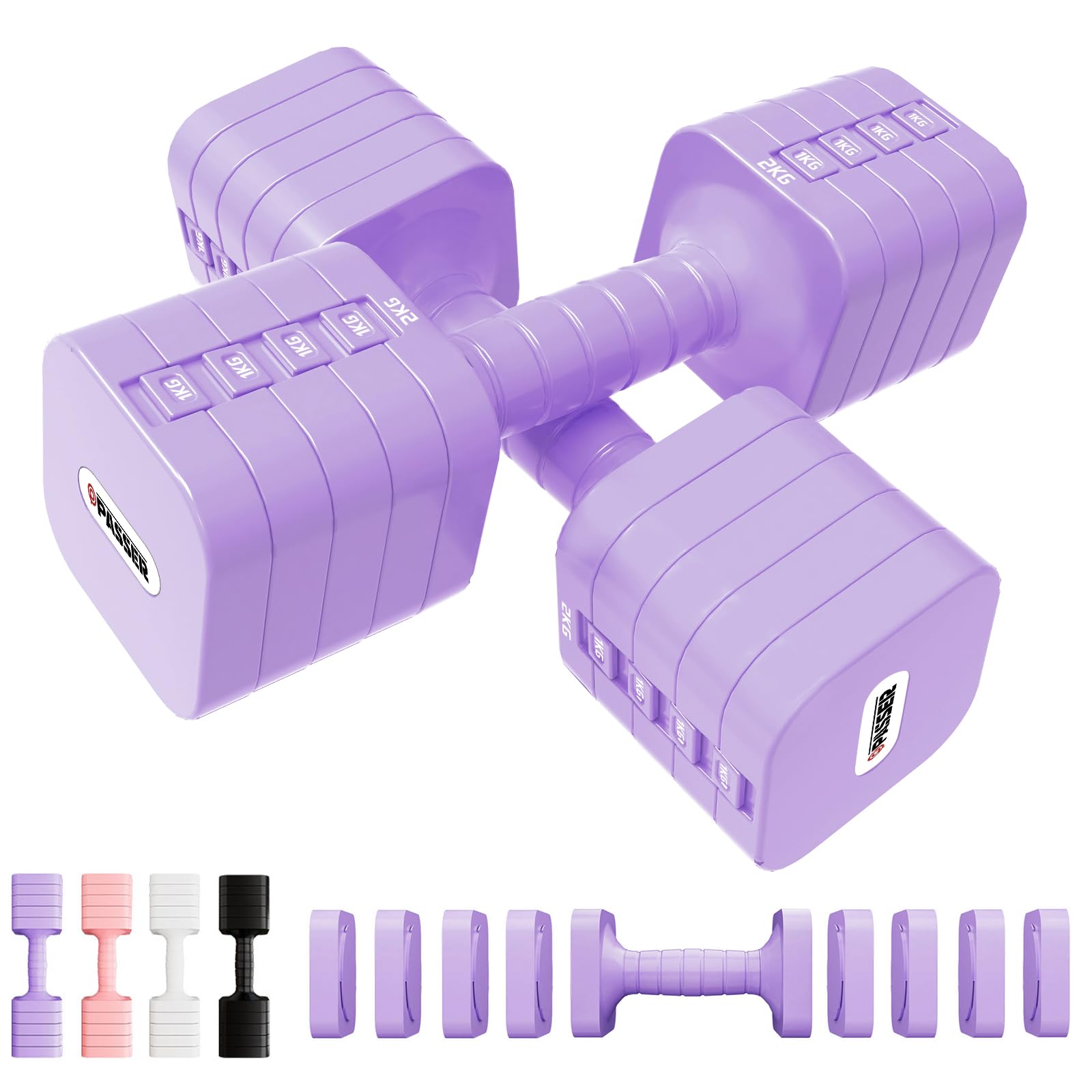 Passer 20 KG Haltères Réglables, Kit Poids Musculation 5 en 1, Lot de 2 (chacun réglable à 2/4/6/8/10 kg), Haltère Musculation, Ensemble d'Haltères Hommes et Femmes, Dumbbell pour Domicile, Gym