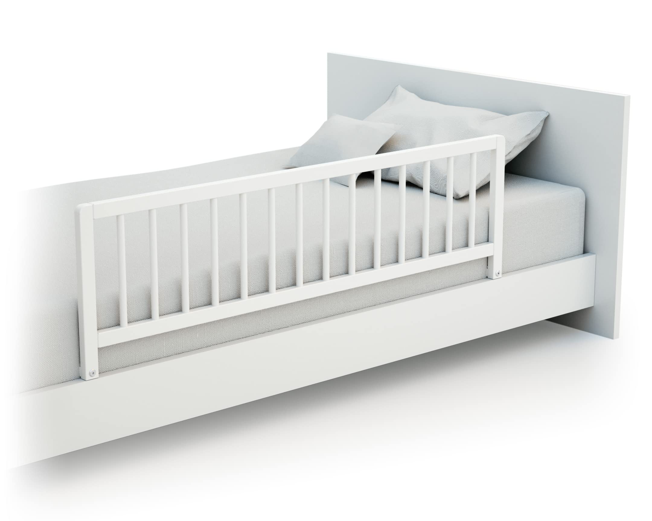 Webaby – Barrera infantil de 117 cm SIDO blanco de madera – 117 x 34,5 x 31 cm | Barrera de seguridad anticaídas | 18 meses a 5 años | para colchón de altura 10 a 16 cm