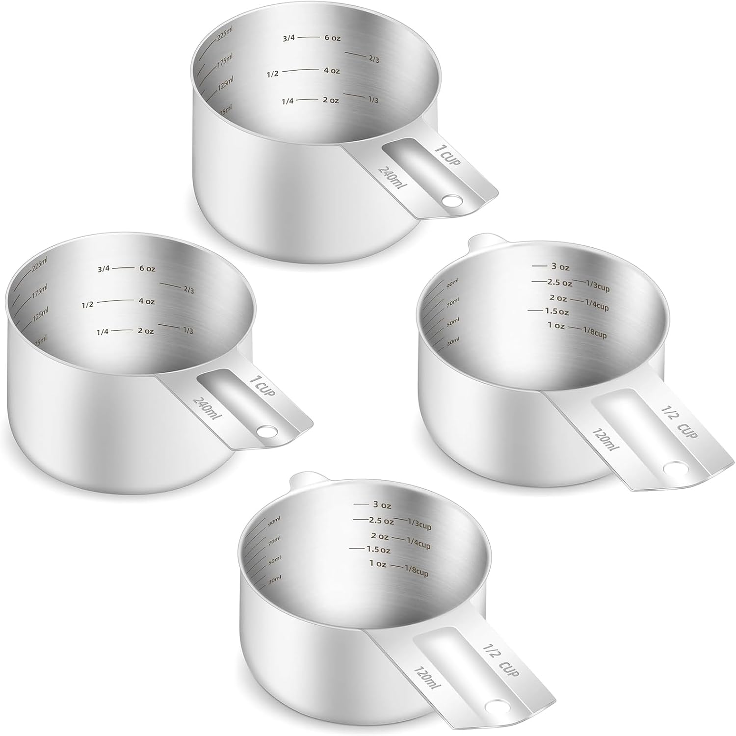 2PCS 1Cup(240ml) and 2PCS 1/2Cup(120ml) Inner Scale Measuring Cup Bundle