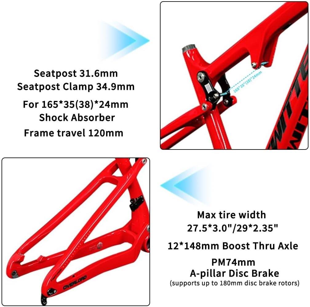 Full Suspension Enduro/Downhill Mountain Bike Frame 27.5/29er 15"/17"/19"/21" Carbon Fibre Frame XC/DH Soft Tail Frame 12 * 148mm Boost Thru Axle Disc Brake(Chameleon Black,29 * 21")