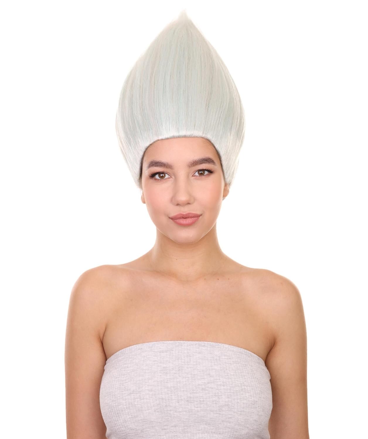 HPO Adult Unisex Silver Color Straight Cosplay Halloween Troll Wig, Synthetic Soft Fiber Hair, Perfect for your next Festival and Group Anime Party.