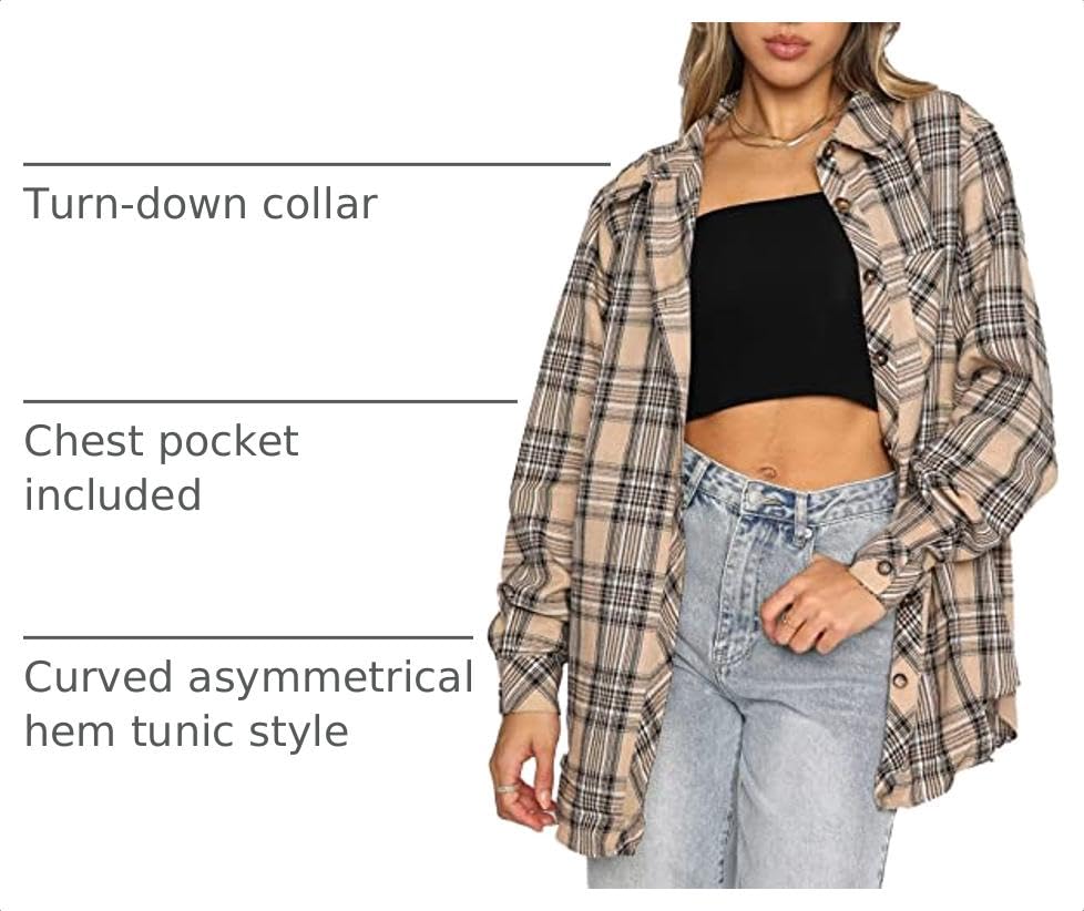 Image of Lacozy Womens Buffalo Plaid Flannel Shirt Long Sleeve Collar Button Down Blouses Tops