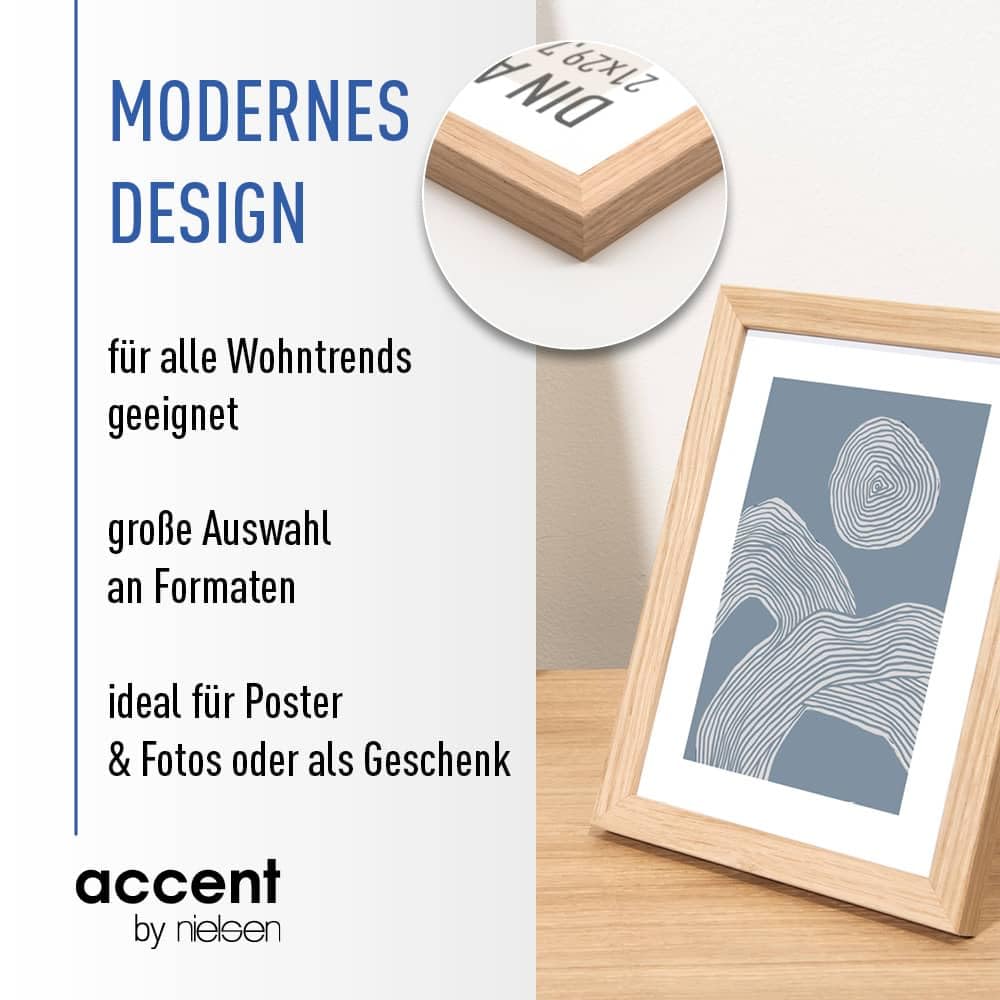 accent by nielsen Holz Bilderrahmen Scandic, 70 x 100 cm, Hellbraun | Holz Posterrahmen im Hoch- & Querformat zum Aufhängen Hellbraun matt Echtglas